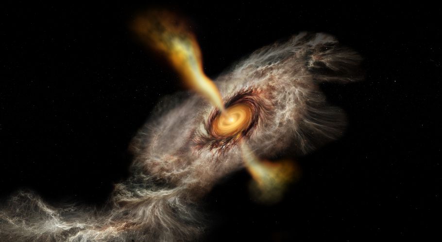 Artist interpretation of accretion disk and jets. Credits: NSF/AUI/NSF NRAO/B. Saxton