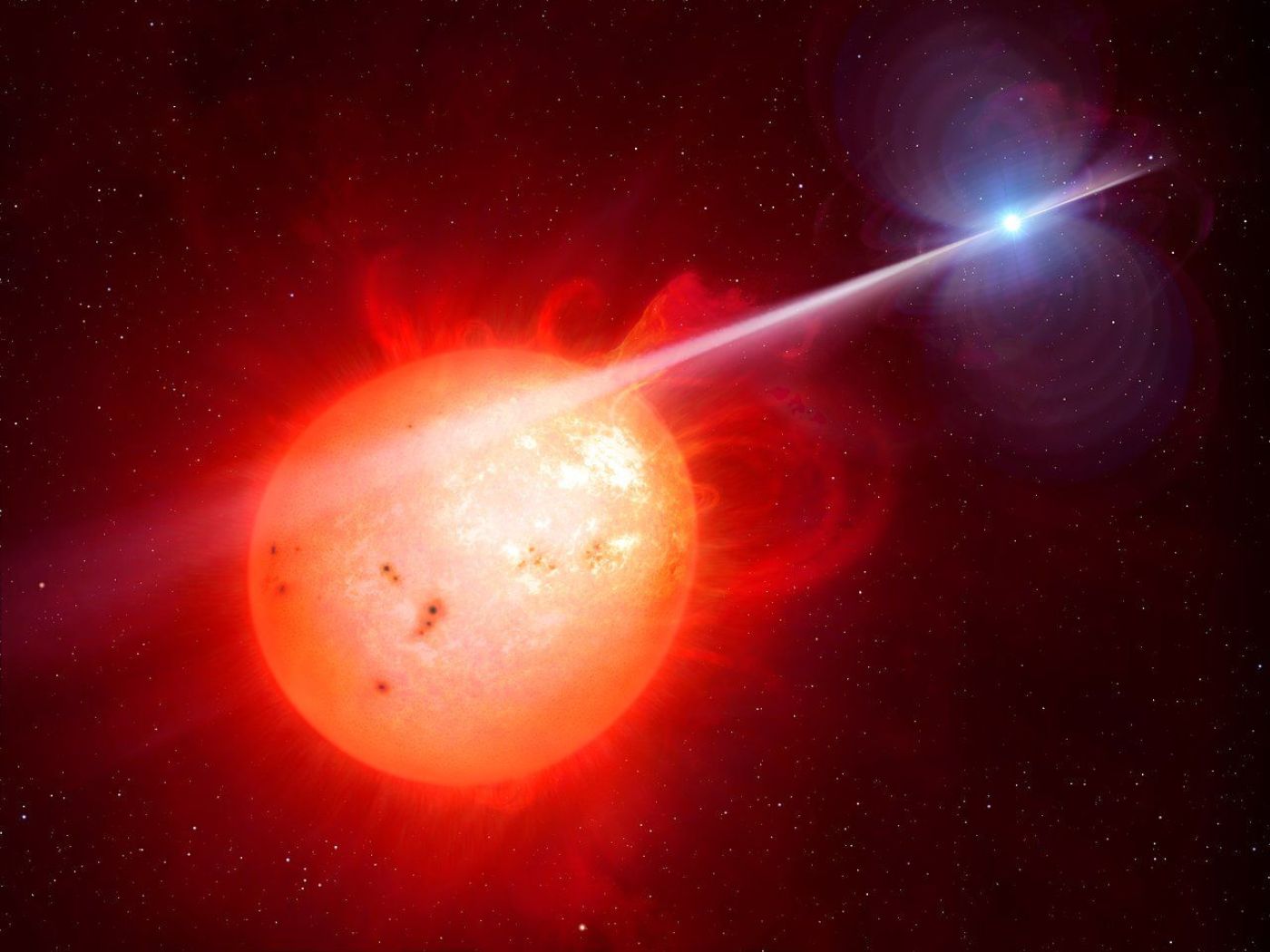 Artist’s impression of the exotic binary star system AR Scorpii. Credit: ESO. 