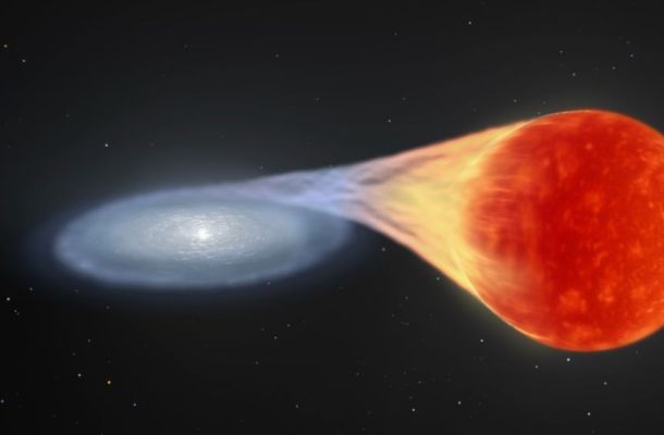 Representació artística d'una estrella nana blanca en creixement abans de convertir-se en supernova. Crèdits: NASA's Goddard Space Flight Center Conceptual Image Lab.
