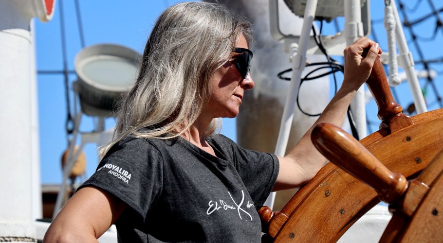 Estel Cardellach, on board the tall ship Statsraad Lehmkuhl as part of the lecturers of the ESA Ocean Synergy Training Course 2025