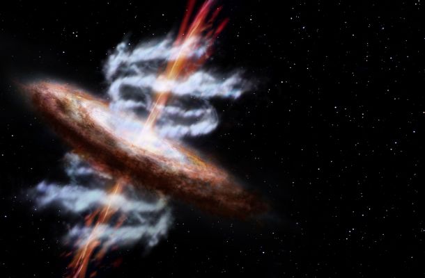 Interpretació artística d'un forat negre supermassiu a una galàxia activa. Crèdits: ESA/AOES Medialab 