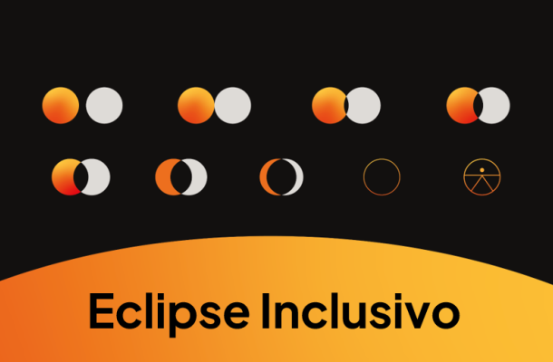  Representació artística de les fases d'un eclipsi de Sol, seguit del símbol d'accessibilitat universal dissenyat per les Nacions Unides el 2015. Crèdits: Xurris & Co.