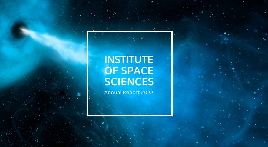 Cover of the Annual report 2022, in blue, showing an artistic impression of the disruption of a star by a supermassive black hole.