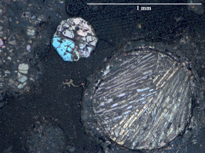 Reflected light image of a thin section of carbonaceous chondrite CV3 from NASA's Antarctic collection, analyzed in the study. Several chondrules with bright olivine crystals embedded in a carbonaceous matrix can be seen. Credits: J.M.Trigo-Rodríguez/ICE-CSIC.