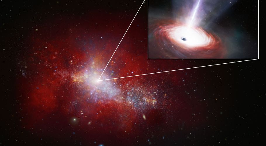 Artist’s Impression of the fastest-feeding black hole in the early Universe. Credits: NOIRLab/NSF/AURA/J. da Silva/M. Zamani.