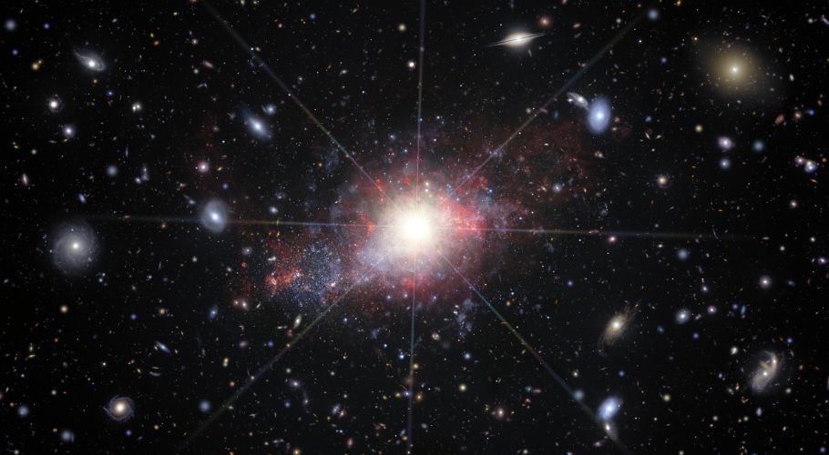 Artist’s illustration of a dwarf galaxy with active galactic nuclei. Credits: NOIRLab/NSF/AURA/J. da Silva/M. Zamani.
