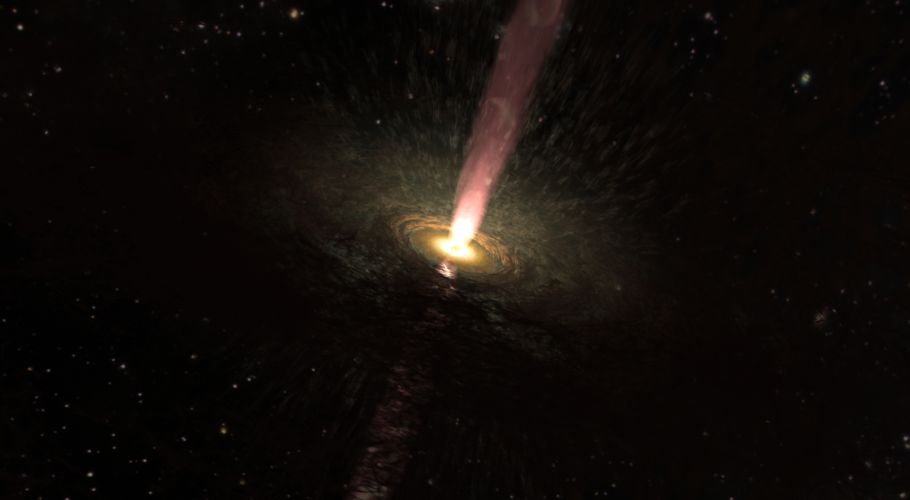 Artistic view of a protostar driving a bipolar jet within a helical magnetic field. CREDIT: Wolfgang Steffen, UNAM