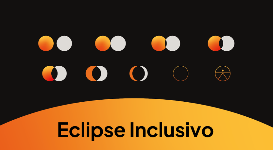  Representació artística de les fases d'un eclipsi de Sol, seguit del símbol d'accessibilitat universal dissenyat per les Nacions Unides el 2015. Crèdits: Xurris & Co.