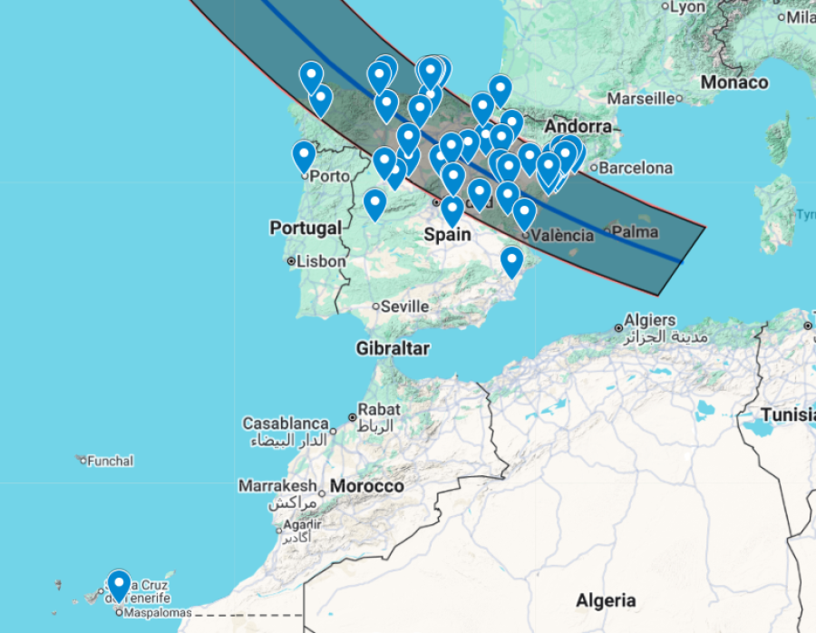 Eclipse Inclusivo's sonification events map. Credits: Eclipse Inclusivo / ICE-CSIC.