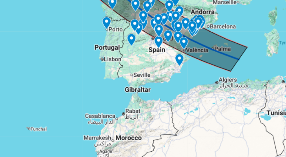 Eclipse Inclusivo's sonification events map. Credits: Eclipse Inclusivo / ICE-CSIC.